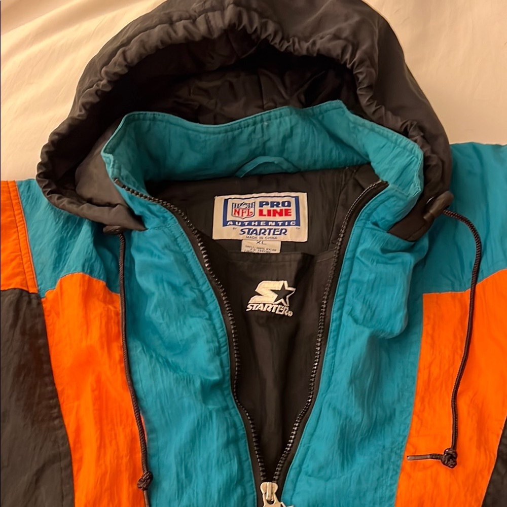 Miami Dolphins STARTER jacket  with Hood and Half-Zip - Picture 7 of 13